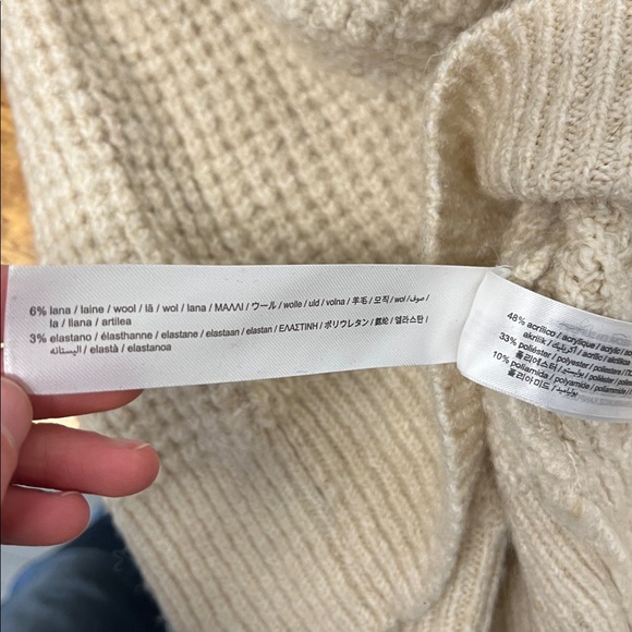 Zara Chunky Waffle Knit Crew Neck Sweater Cream Oatmeal Womens Large Fisherman - Picture 8 of 8